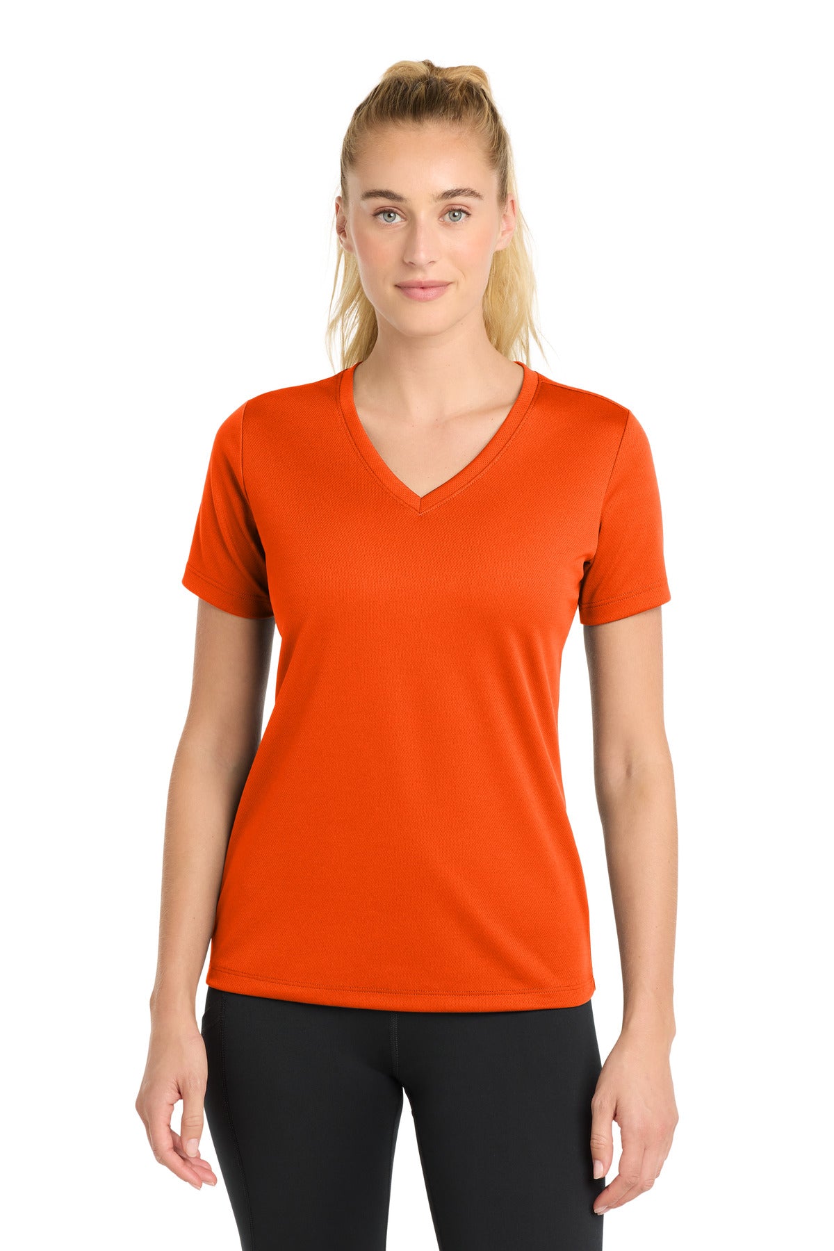 Sport-Tek Women's PosiCharge RacerMesh V-Neck Tee - Neon Orange