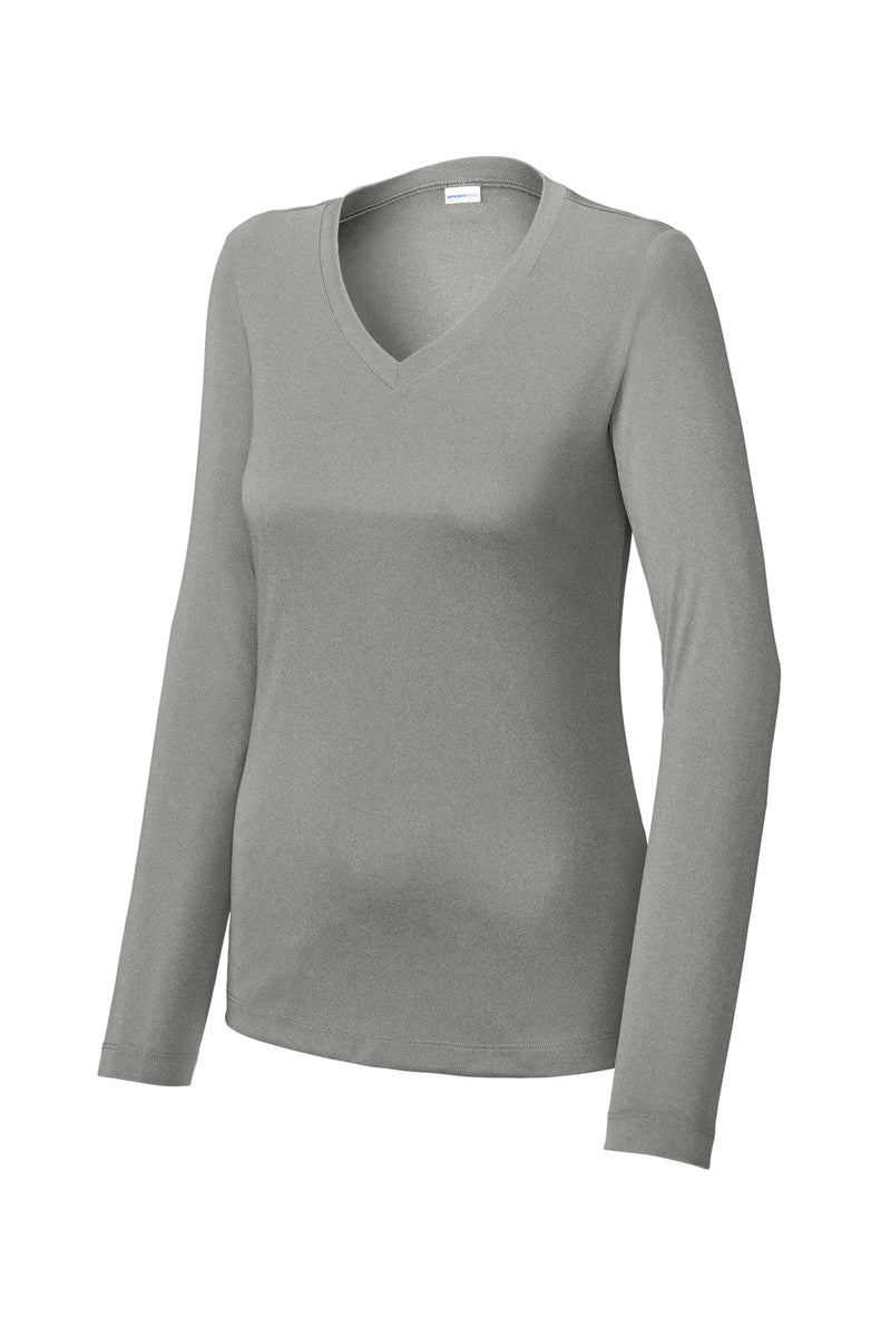 Sport-Tek Women's Long Sleeve PosiCharge Competitor V-Neck Tee - Grey Concrete Heather