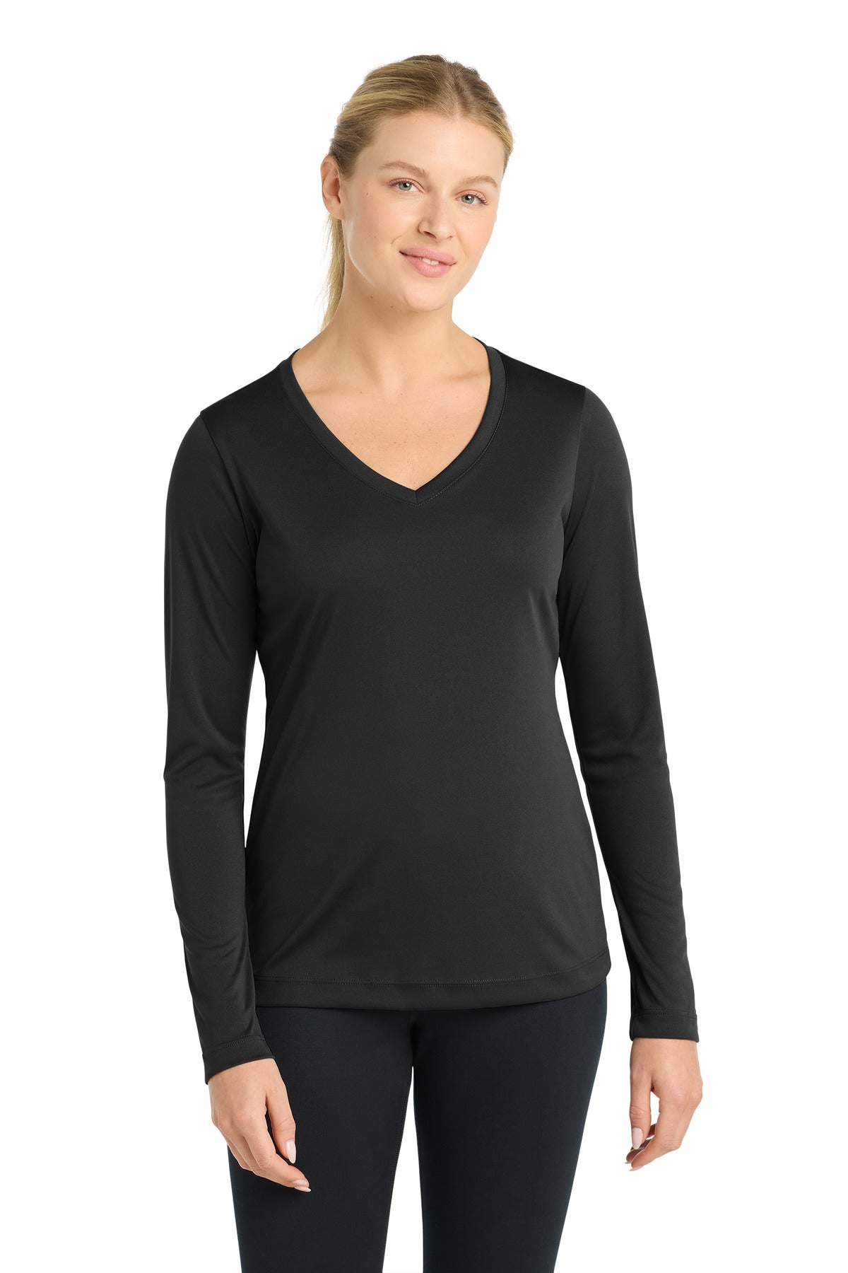 Sport-Tek Women's Long Sleeve PosiCharge Competitor V-Neck Tee - Black