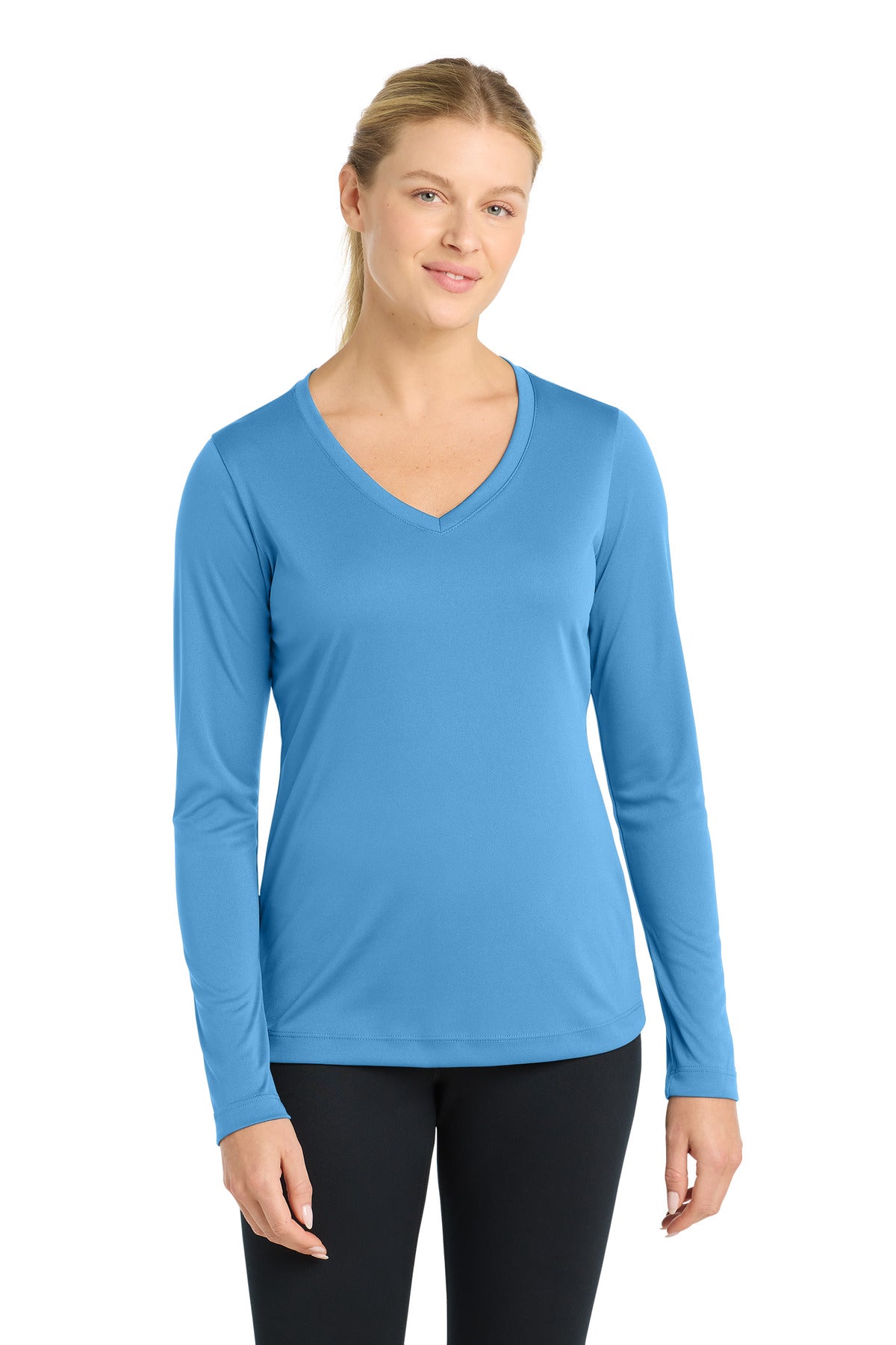 Sport-Tek Women's Long Sleeve PosiCharge Competitor V-Neck Tee - Carolina Blue
