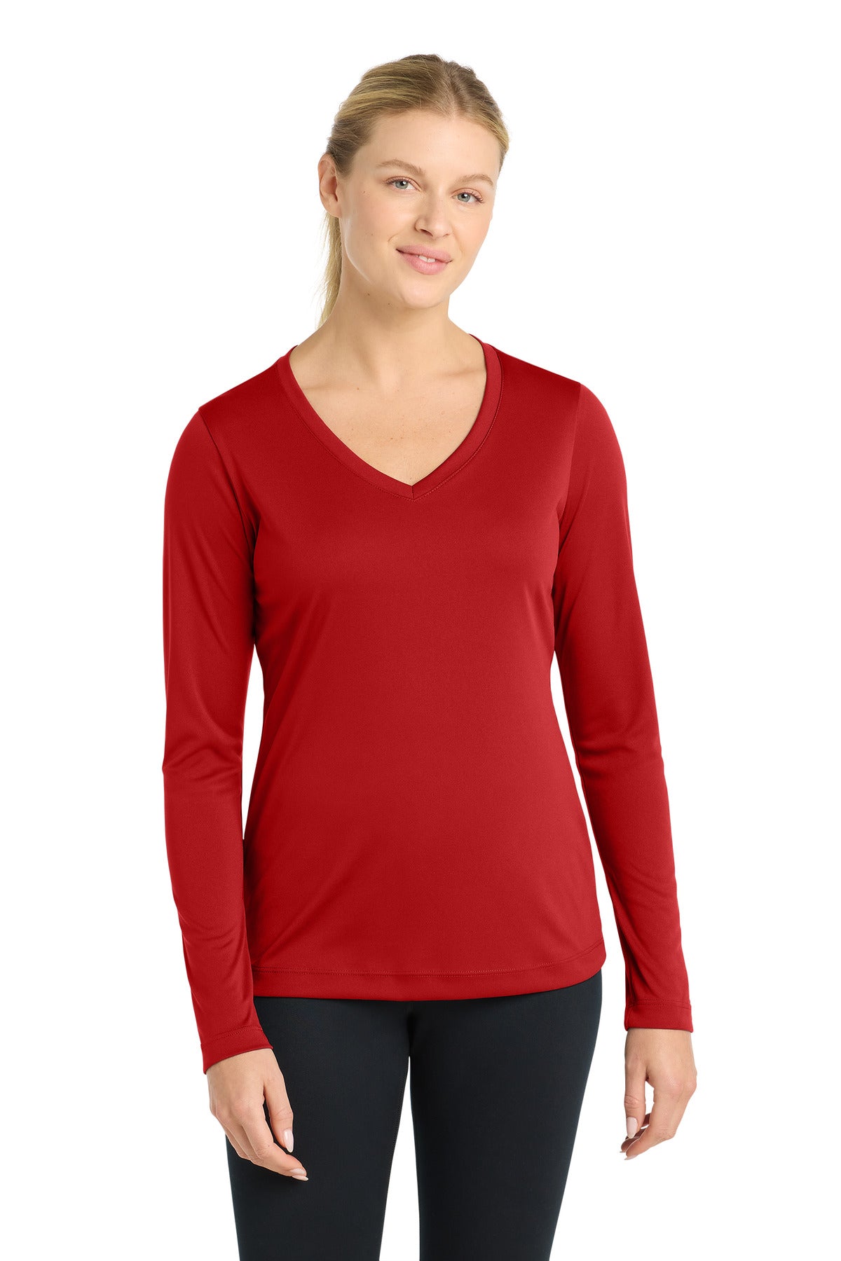 Sport-Tek Women's Long Sleeve PosiCharge Competitor V-Neck Tee - Deep Red
