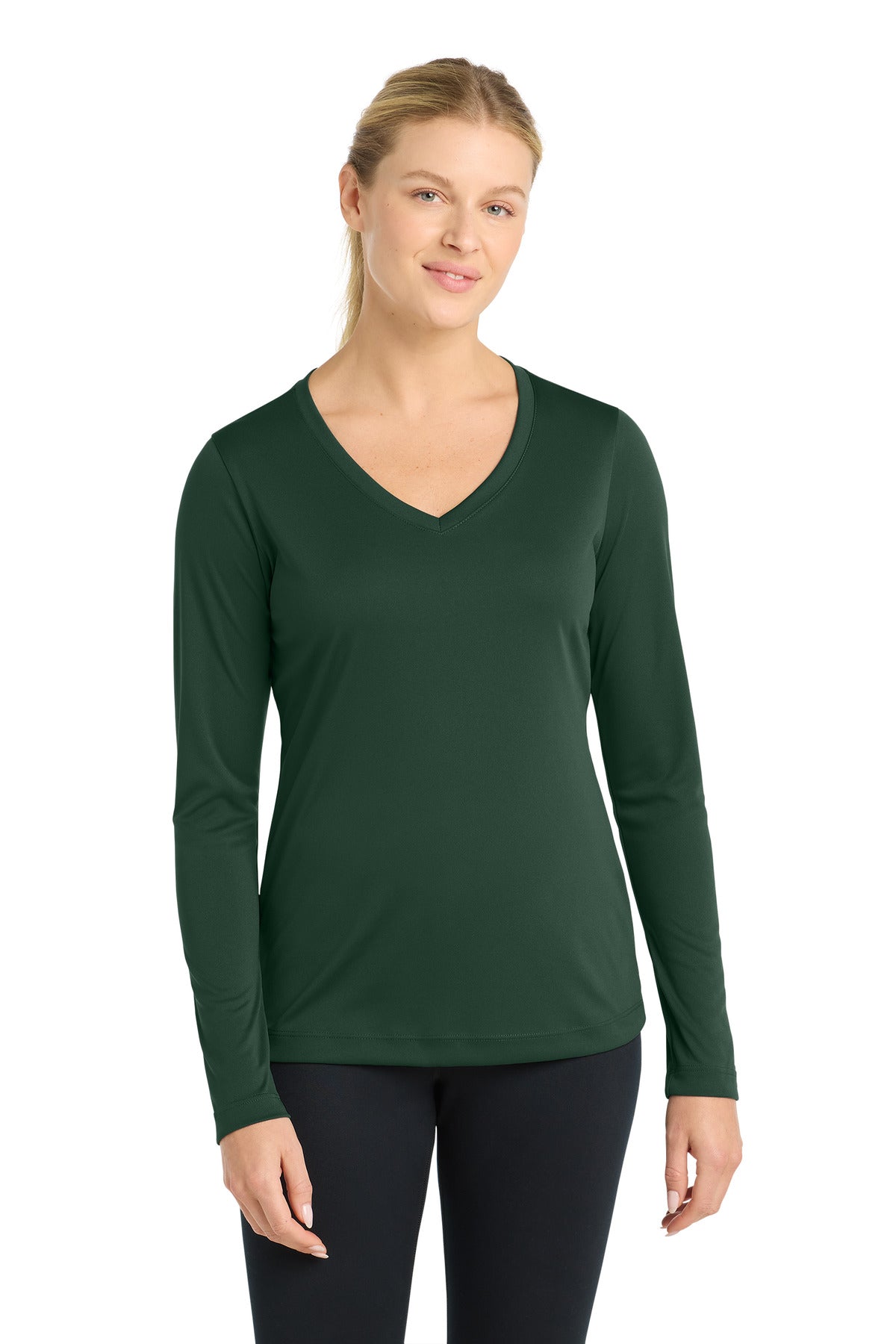 Sport-Tek Women's Long Sleeve PosiCharge Competitor V-Neck Tee - Forest Green