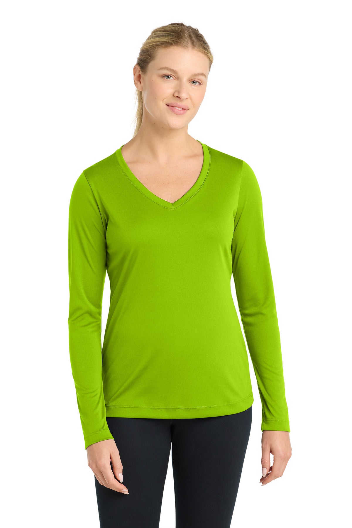 Sport-Tek Women's Long Sleeve PosiCharge Competitor V-Neck Tee - Lime Shock