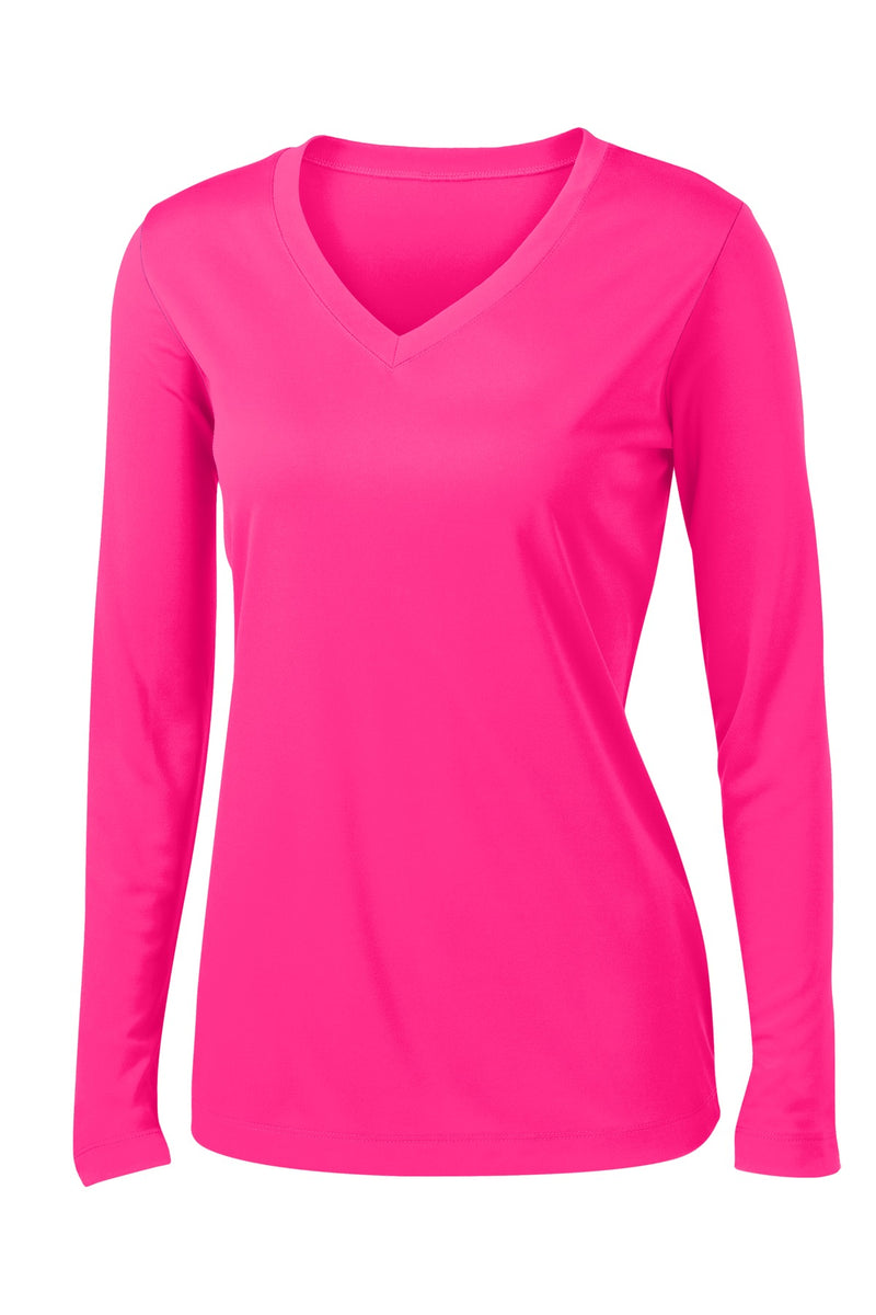 Sport-Tek Women's Long Sleeve PosiCharge Competitor V-Neck Tee - Neon Pink