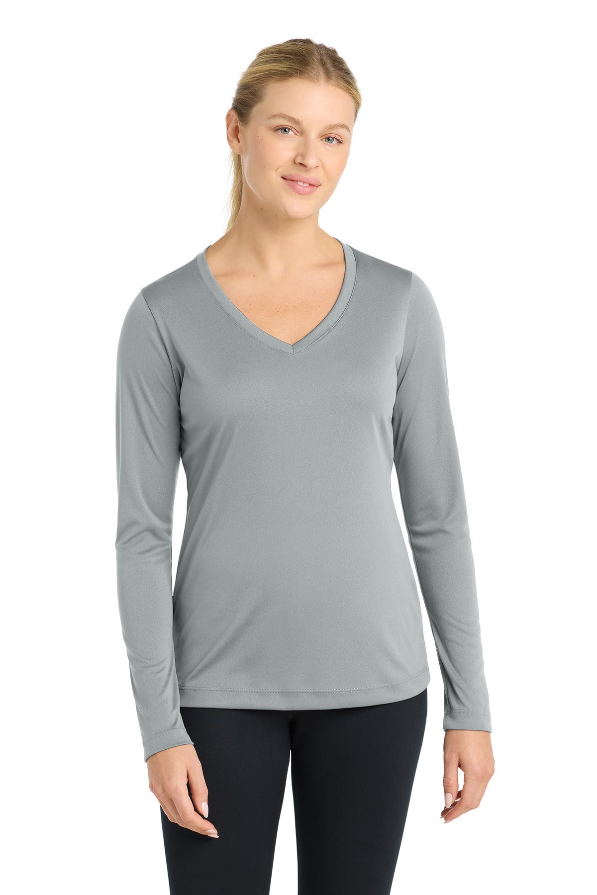 Sport-Tek Women's Long Sleeve PosiCharge Competitor V-Neck Tee - Silver