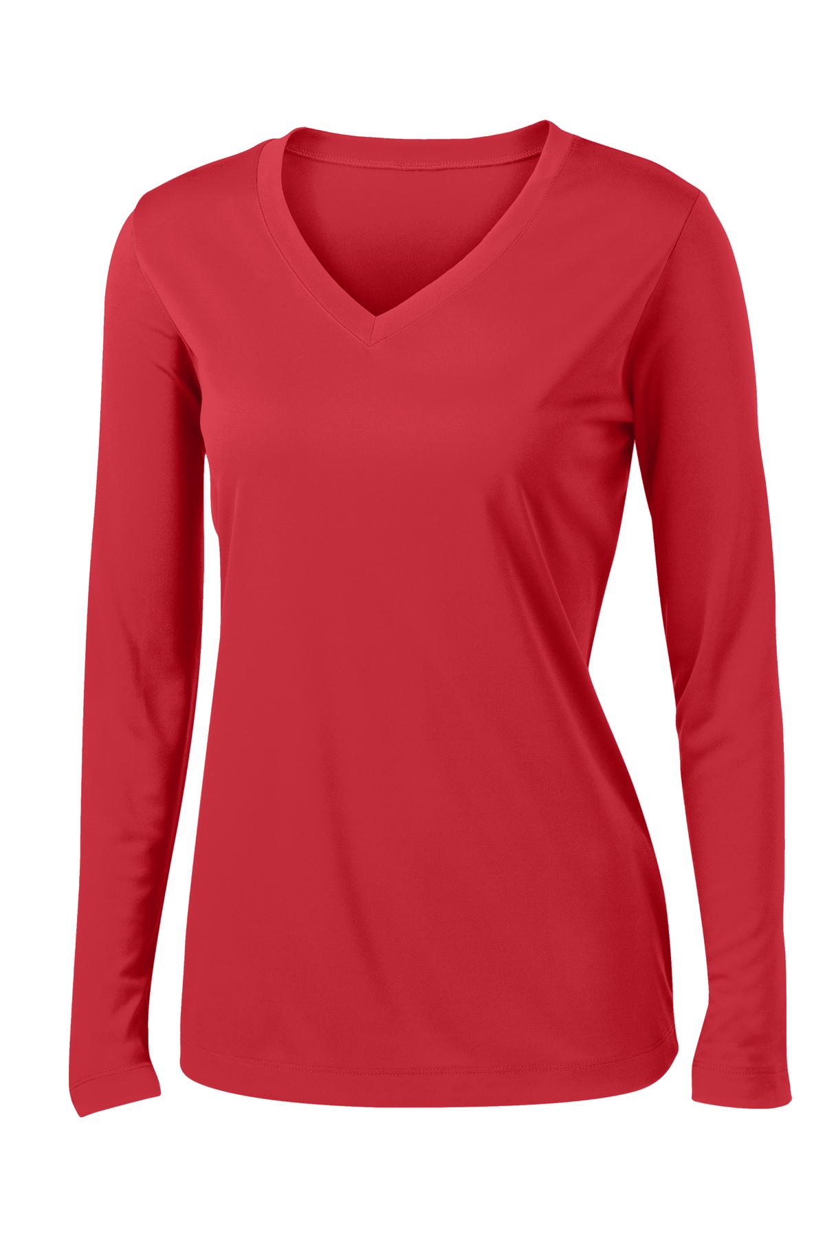 Sport-Tek Women's Long Sleeve PosiCharge Competitor V-Neck Tee - True Red