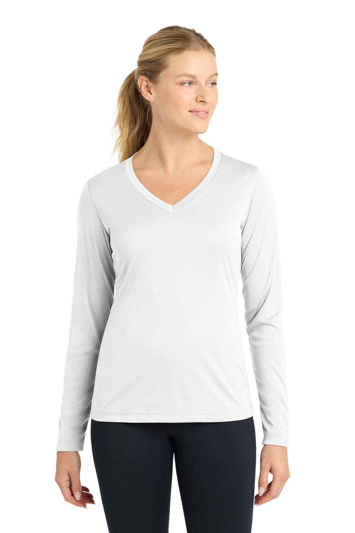 Sport-Tek Women's Long Sleeve PosiCharge Competitor V-Neck Tee - White