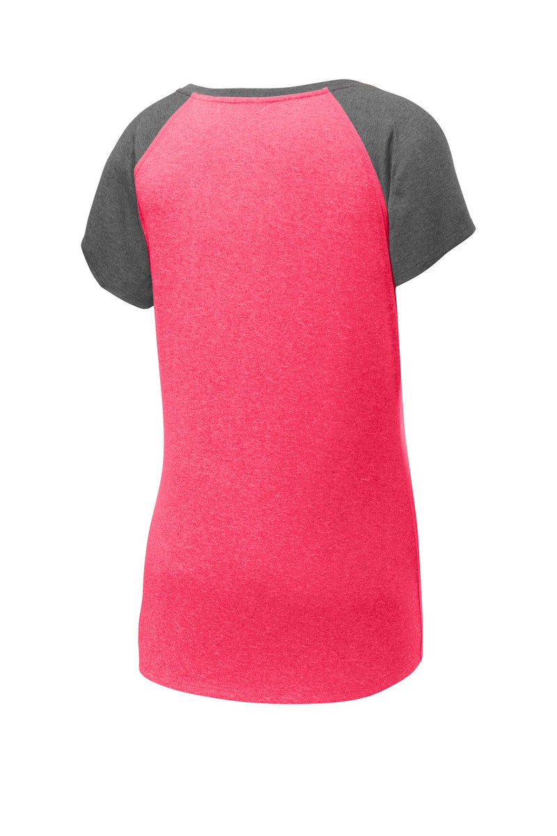 Sport-Tek  Women's Heather-On-Heather Contender  Scoop Neck Tee - Pink Raspberry Heather/ Graphite Heather