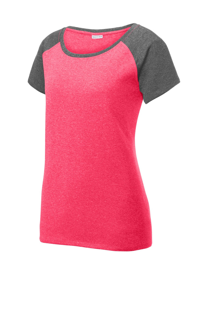 Sport-Tek  Women's Heather-On-Heather Contender  Scoop Neck Tee - Pink Raspberry Heather/ Graphite Heather
