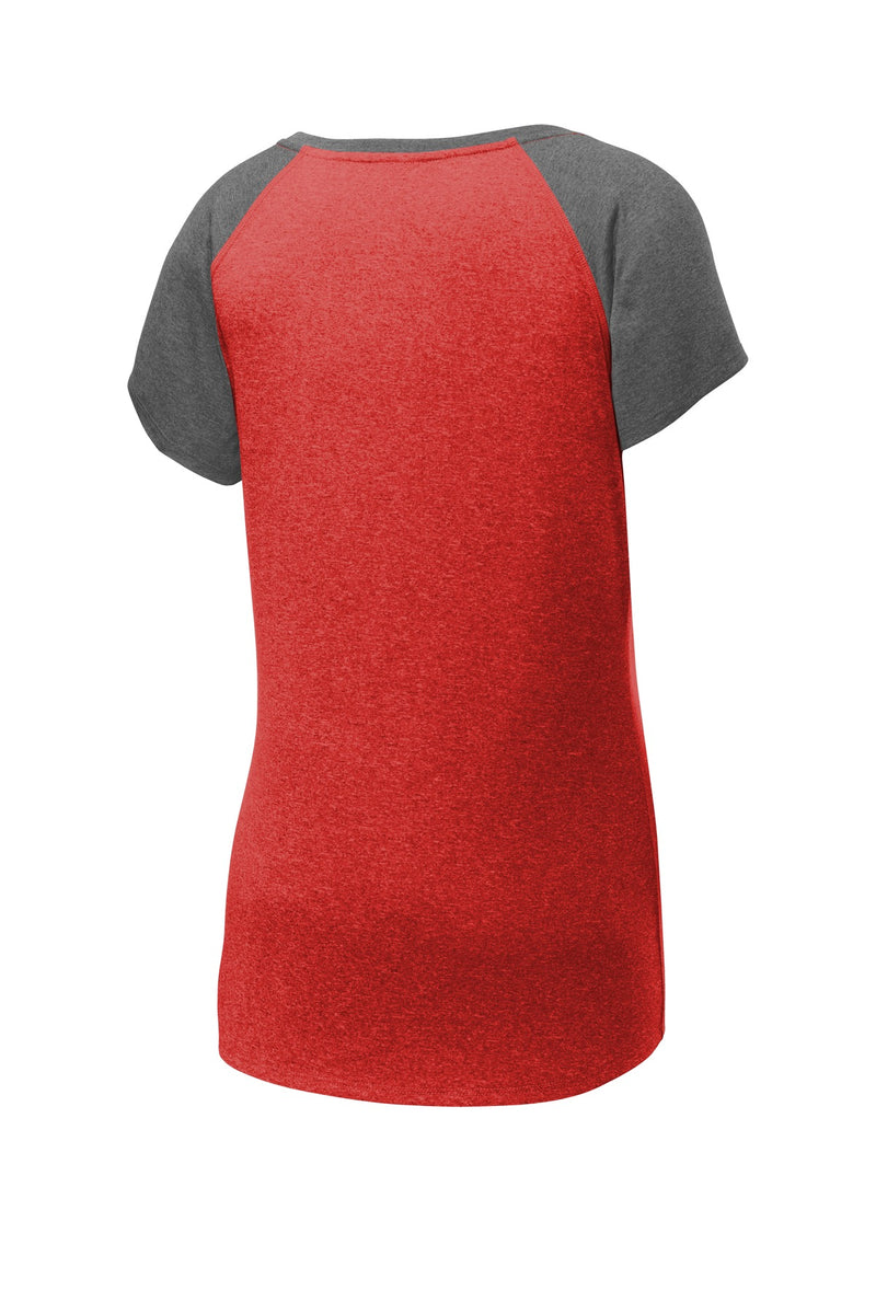 Sport-Tek  Women's Heather-On-Heather Contender  Scoop Neck Tee - Scarlet Heather/ Graphite Heather