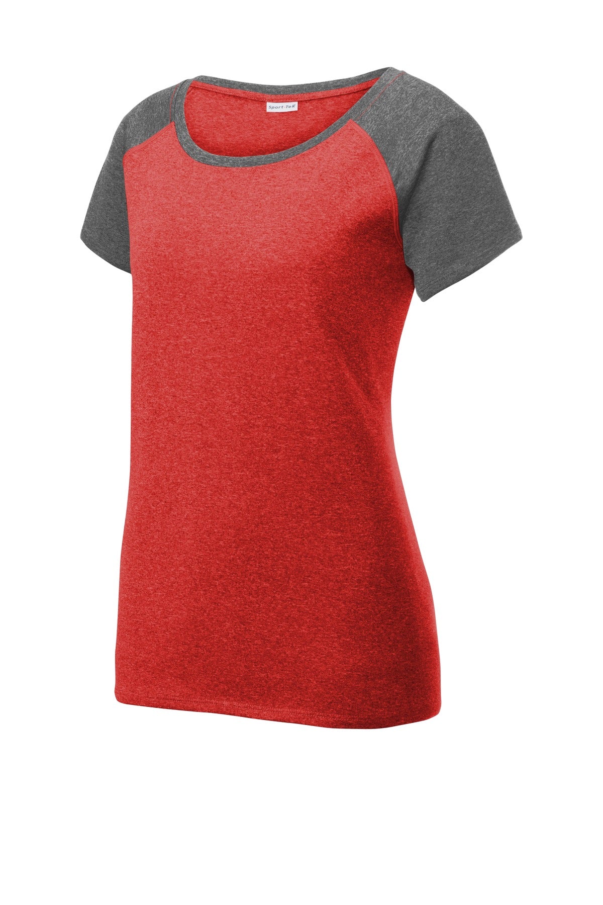 Sport-Tek  Women's Heather-On-Heather Contender  Scoop Neck Tee - Scarlet Heather/ Graphite Heather