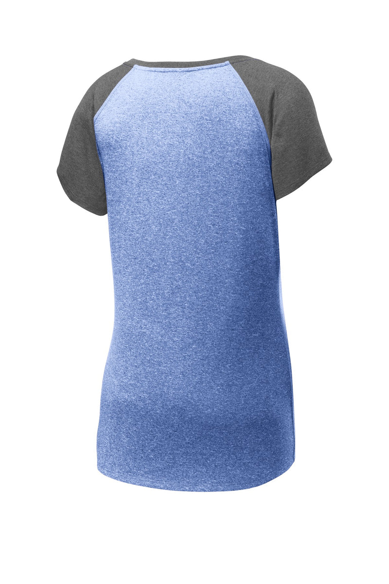 Sport-Tek  Women's Heather-On-Heather Contender  Scoop Neck Tee - True Royal Heather/ Graphite Heather