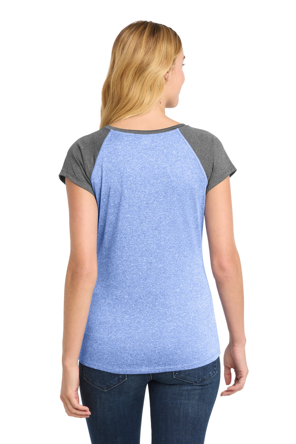 Sport-Tek  Women's Heather-On-Heather Contender  Scoop Neck Tee - True Royal Heather/ Graphite Heather
