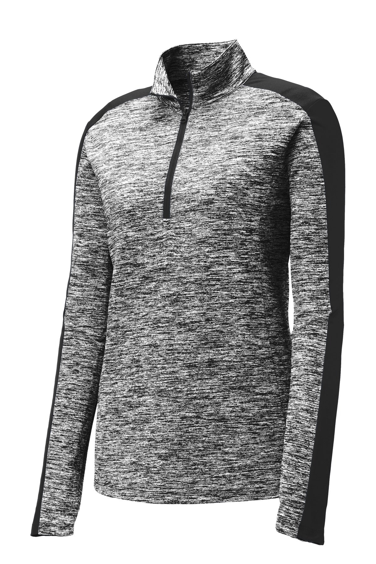 Sport-Tek Women's PosiCharge Electric Heather Colorblock 1/4-Zip Pullover - Black Electric/ Black