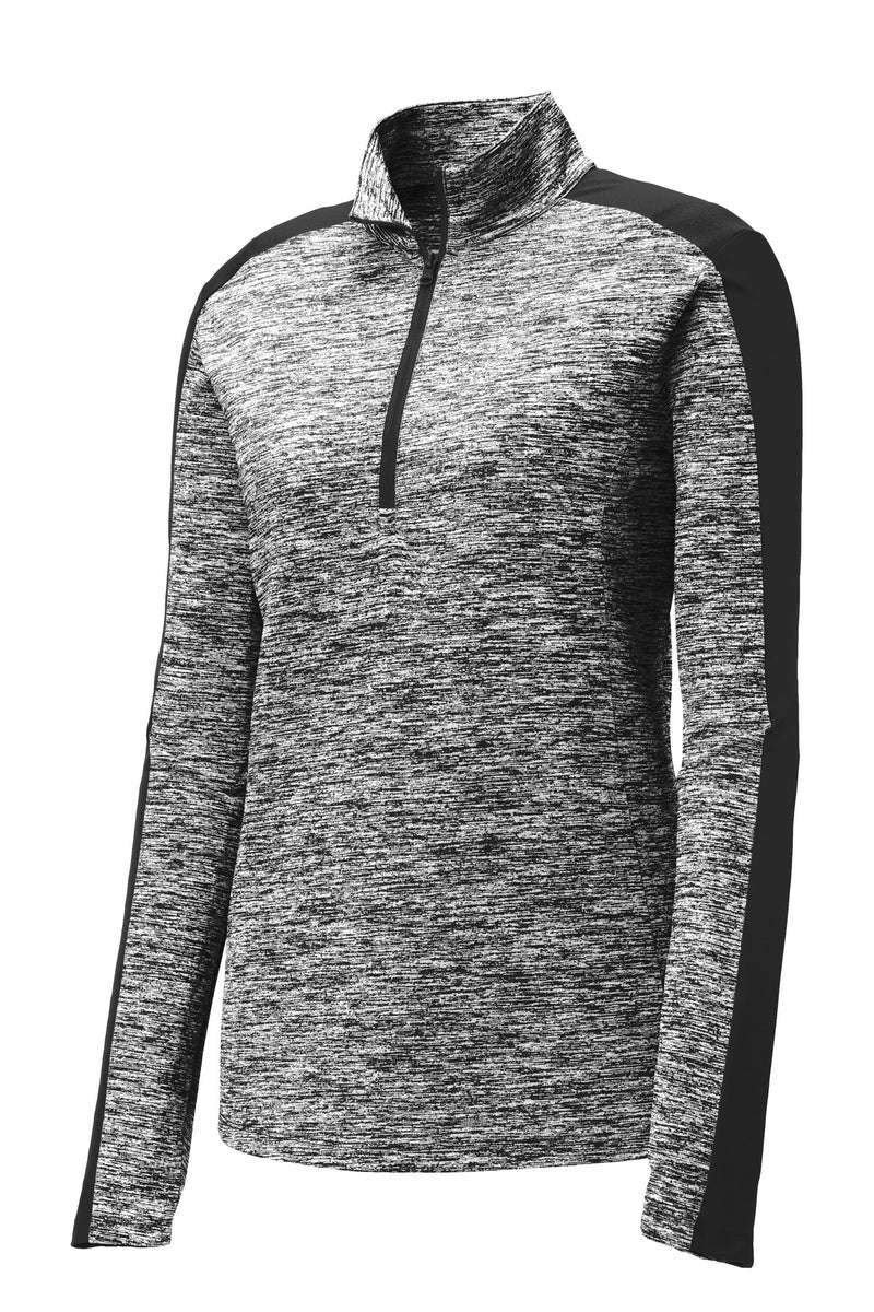 Sport-Tek Women's PosiCharge Electric Heather Colorblock 1/4-Zip Pullover - Black Electric/ Black