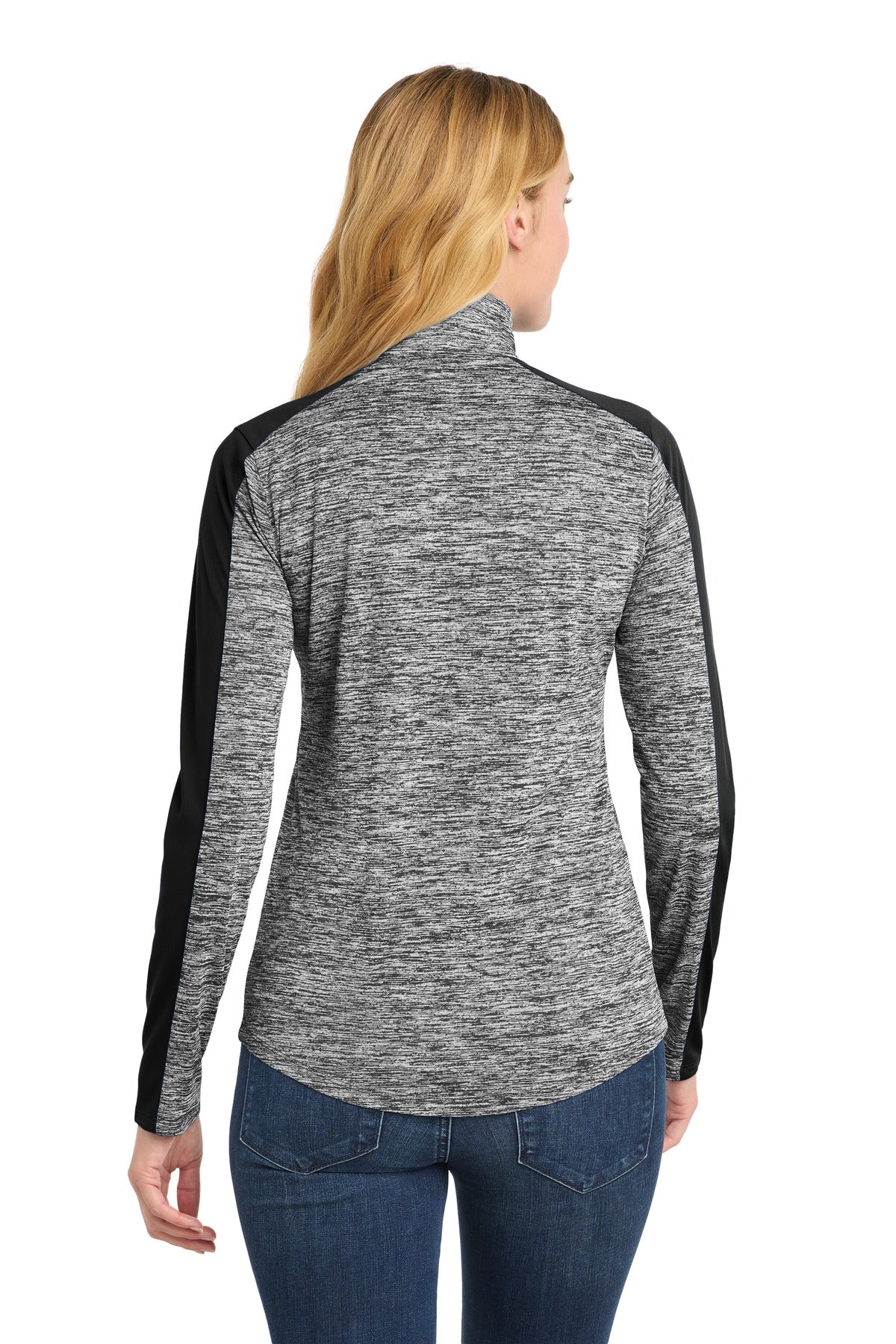 Sport-Tek Women's PosiCharge Electric Heather Colorblock 1/4-Zip Pullover - Black Electric/ Black