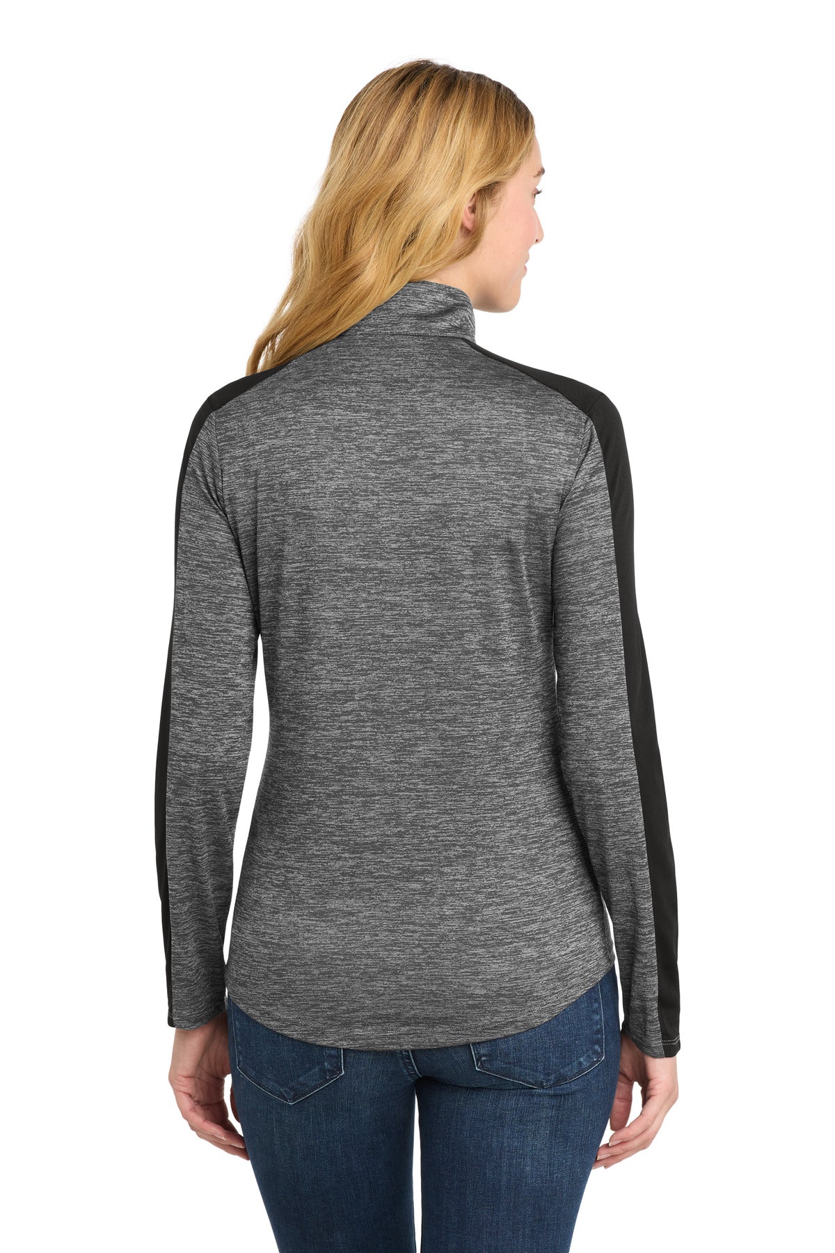 Sport-Tek Women's PosiCharge Electric Heather Colorblock 1/4-Zip Pullover - Grey-Black Electric/ Black