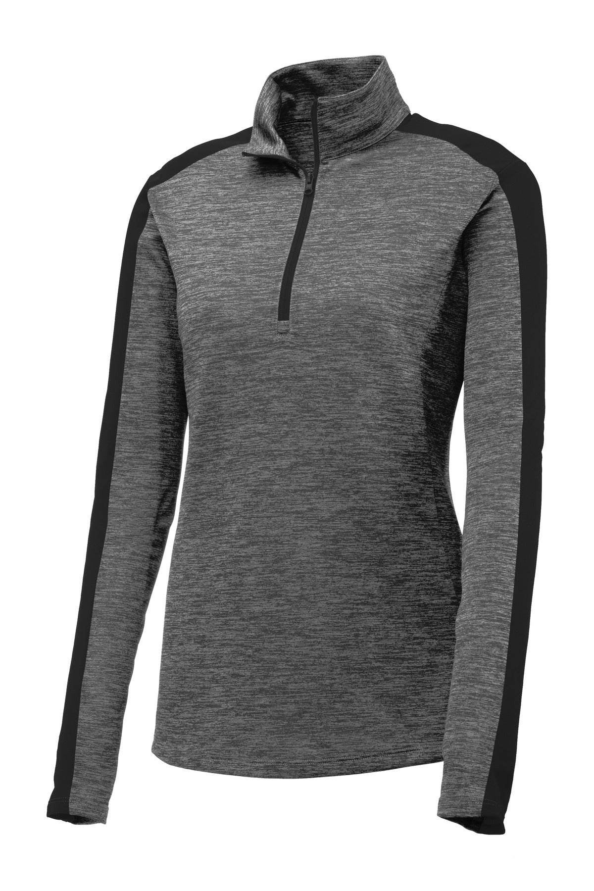 Sport-Tek Women's PosiCharge Electric Heather Colorblock 1/4-Zip Pullover - Grey-Black Electric/ Black