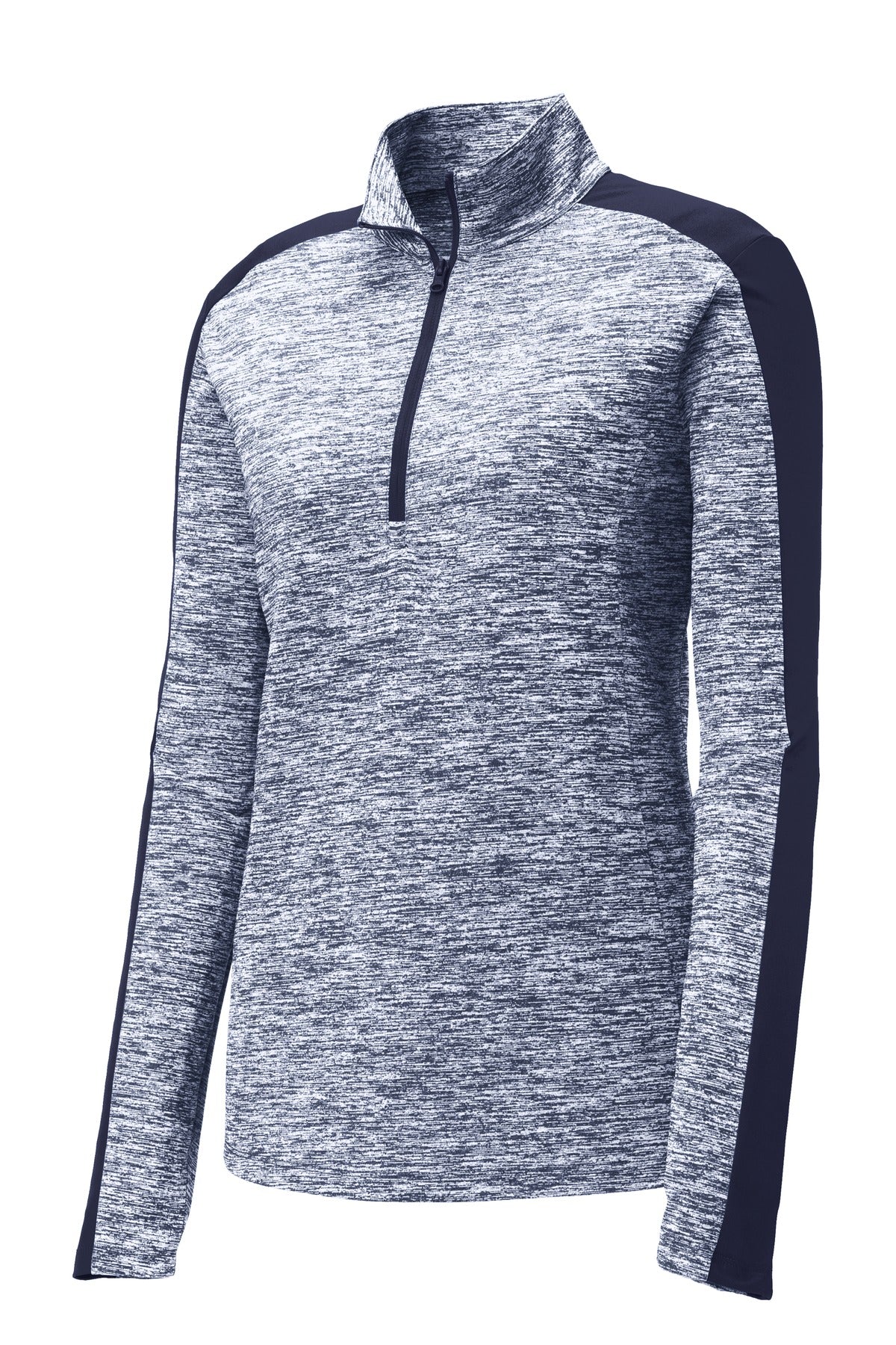 Sport-Tek Women's PosiCharge Electric Heather Colorblock 1/4-Zip Pullover - True Navy Electric/ True Navy