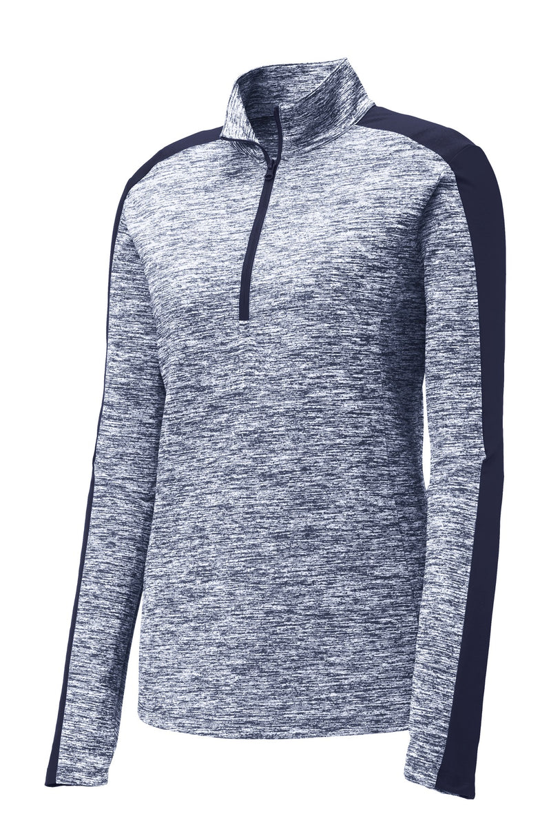 Sport-Tek Women's PosiCharge Electric Heather Colorblock 1/4-Zip Pullover - True Navy Electric/ True Navy