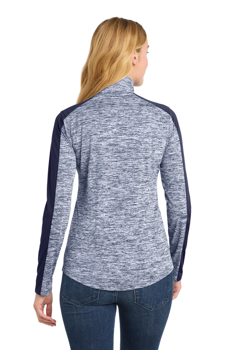 Sport-Tek Women's PosiCharge Electric Heather Colorblock 1/4-Zip Pullover - True Navy Electric/ True Navy
