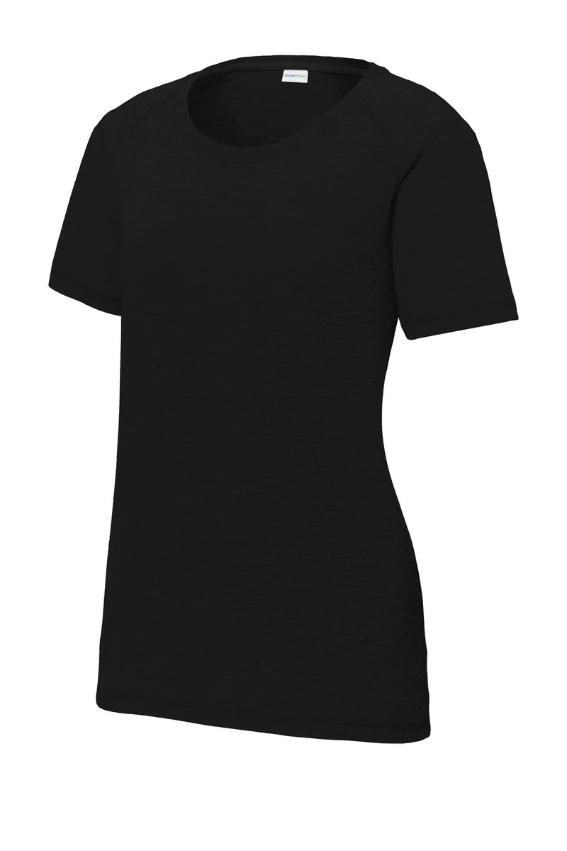 Sport-Tek  Women's PosiCharge  Tri-Blend Wicking Scoop Neck Raglan Tee - Black Triad Solid
