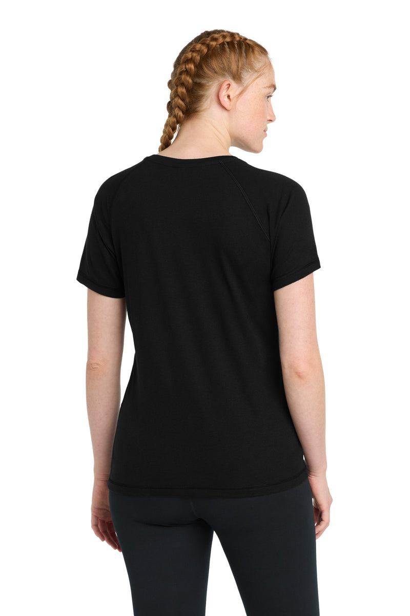 Sport-Tek  Women's PosiCharge  Tri-Blend Wicking Scoop Neck Raglan Tee - Black Triad Solid