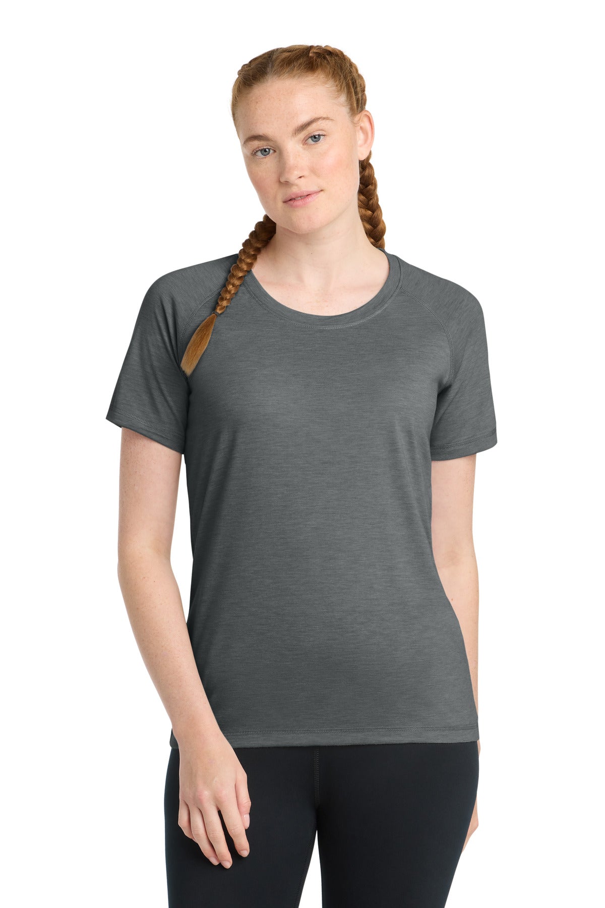 Sport-Tek  Women's PosiCharge  Tri-Blend Wicking Scoop Neck Raglan Tee - Dark Grey Heather