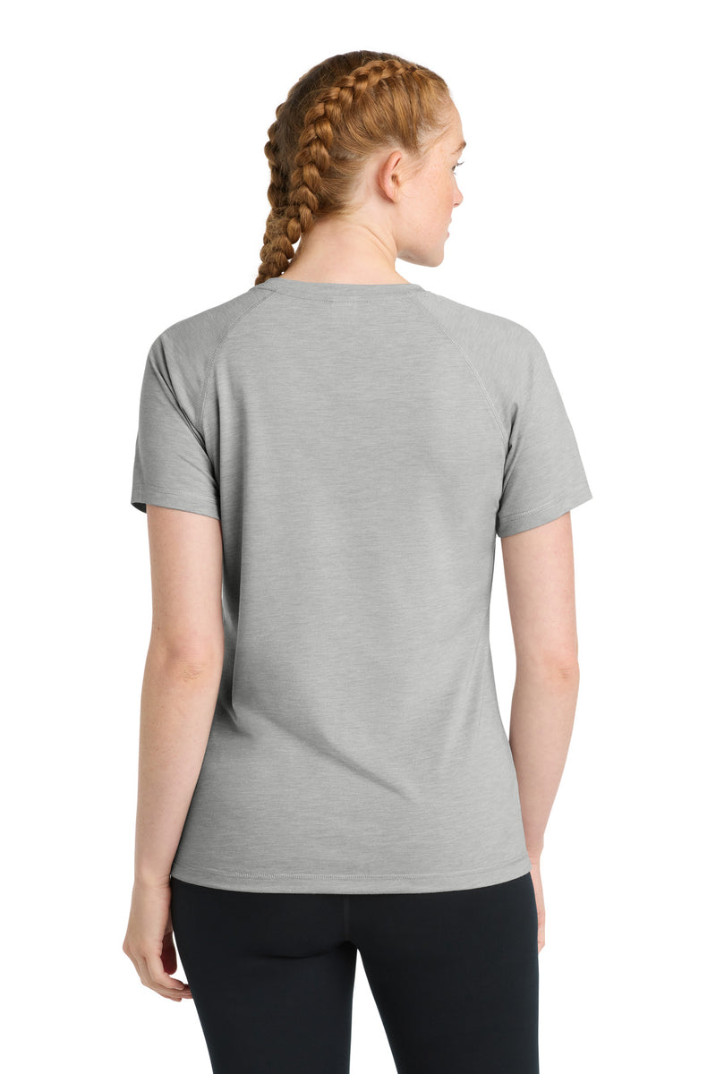 Sport-Tek  Women's PosiCharge  Tri-Blend Wicking Scoop Neck Raglan Tee - Light Grey Heather