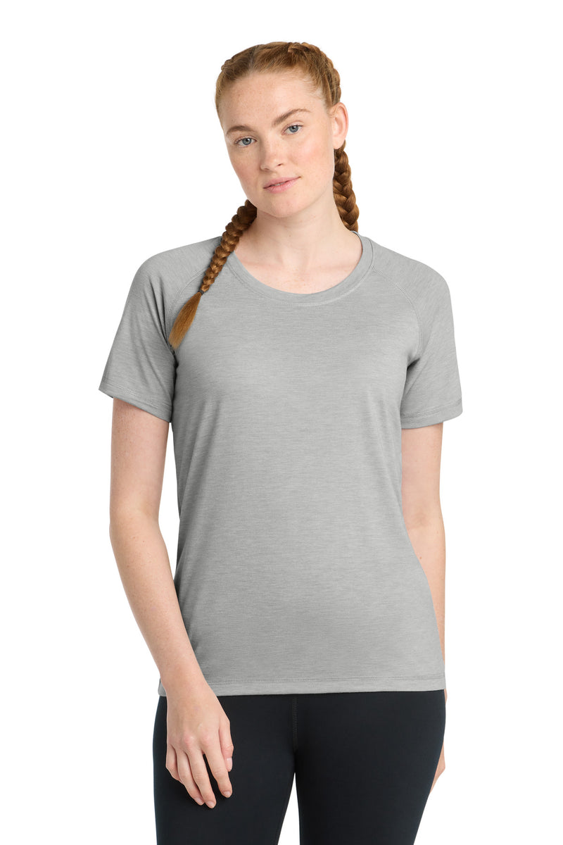 Sport-Tek  Women's PosiCharge  Tri-Blend Wicking Scoop Neck Raglan Tee - Light Grey Heather