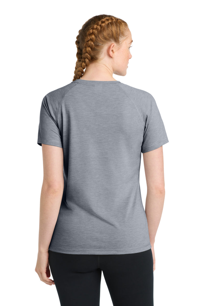 Sport-Tek  Women's PosiCharge  Tri-Blend Wicking Scoop Neck Raglan Tee - True Navy Heather