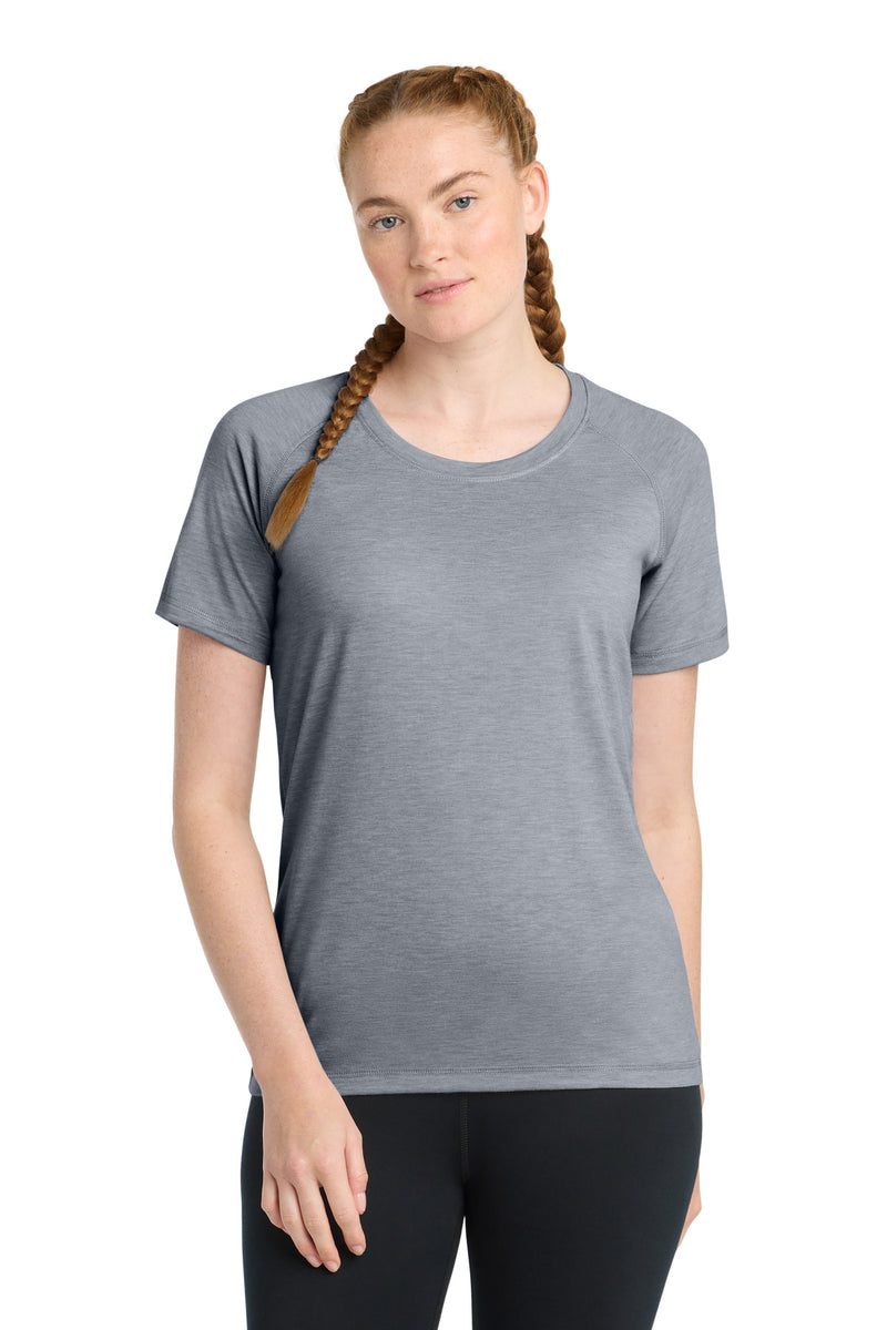 Sport-Tek  Women's PosiCharge  Tri-Blend Wicking Scoop Neck Raglan Tee - True Navy Heather