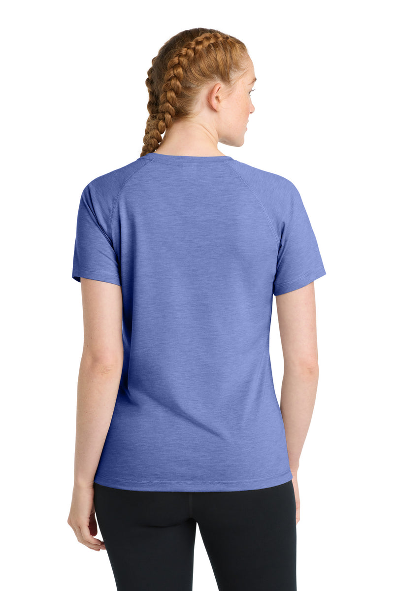 Sport-Tek  Women's PosiCharge  Tri-Blend Wicking Scoop Neck Raglan Tee - True Royal Heather