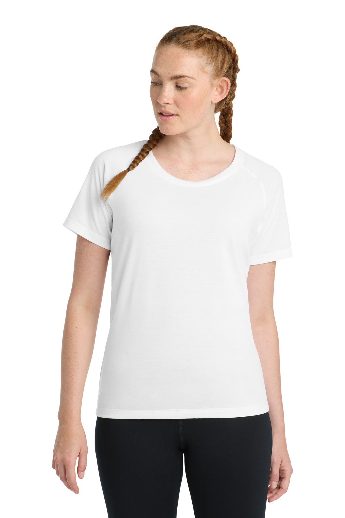 Sport-Tek  Women's PosiCharge  Tri-Blend Wicking Scoop Neck Raglan Tee - White Triad Solid