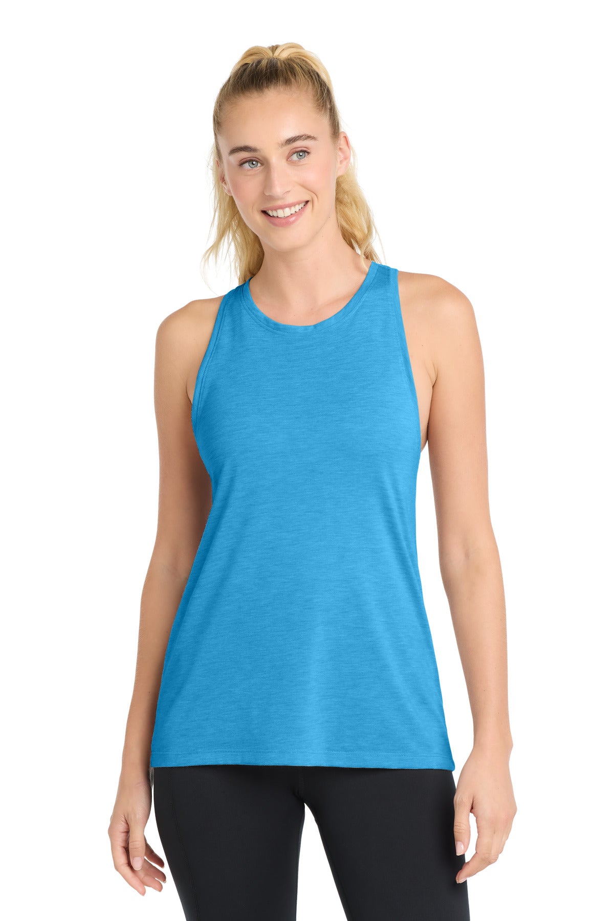 Sport-Tek  Women's PosiCharge  Tri-Blend Wicking Tank - Pond Blue Heather