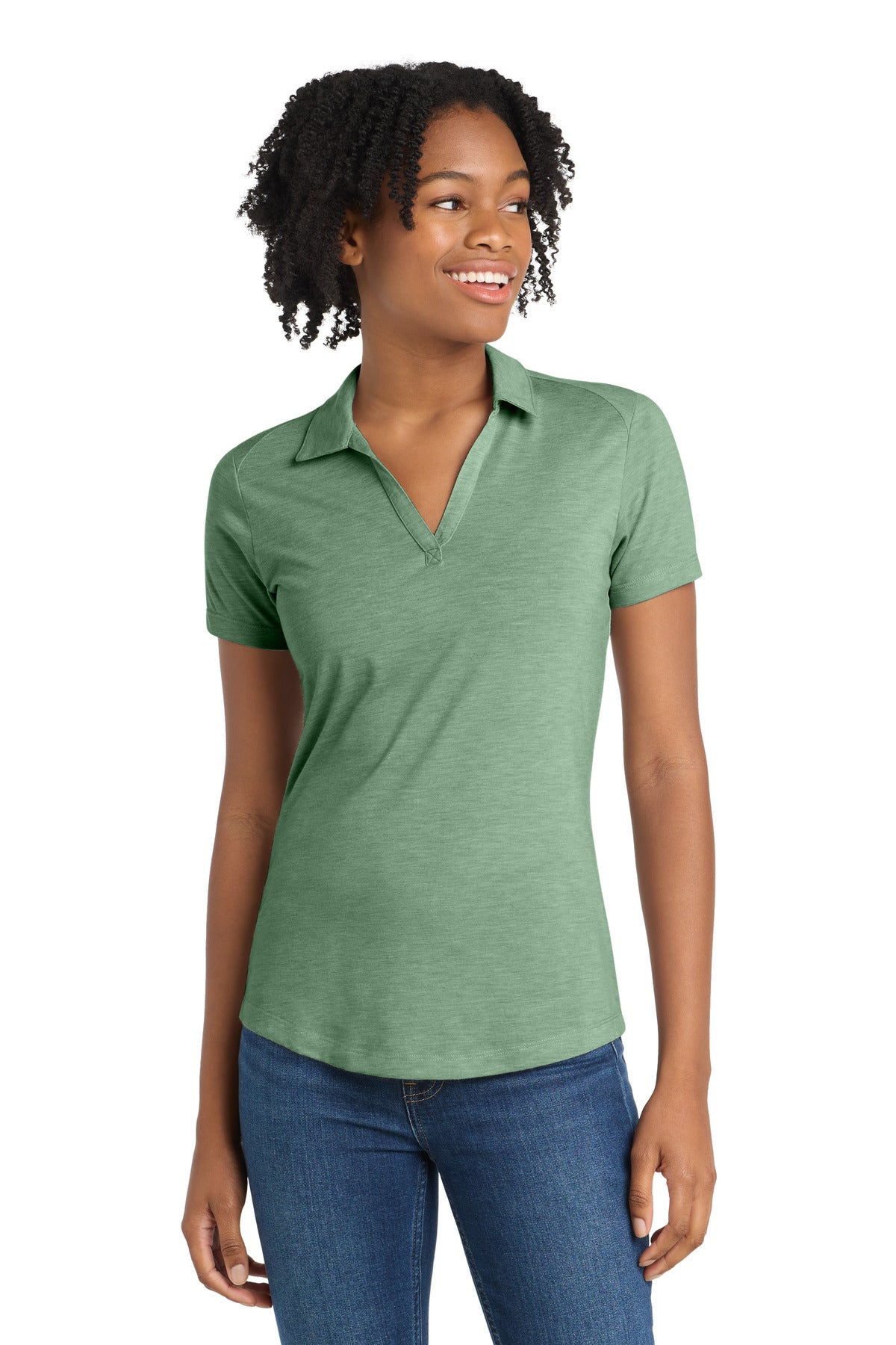 Sport-Tek  Women's PosiCharge  Tri-Blend Wicking Polo - Forest Green Heather