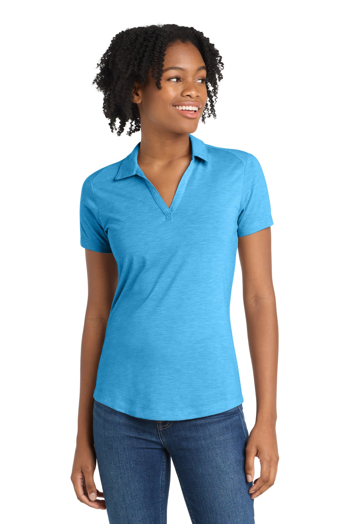 Sport-Tek  Women's PosiCharge  Tri-Blend Wicking Polo - Pond Blue Heather