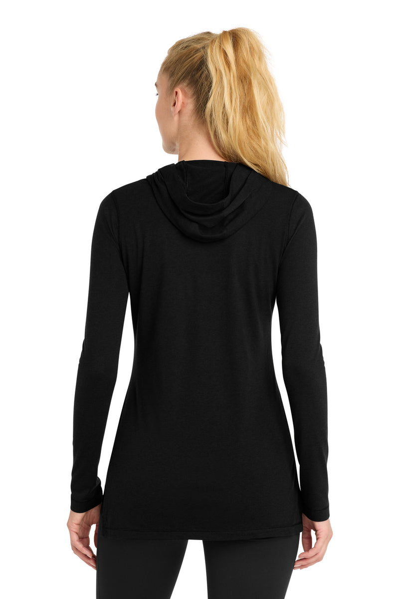 Sport-Tek Women's PosiCharge  Tri-Blend Wicking Long Sleeve Hoodie - Black Triad Solid