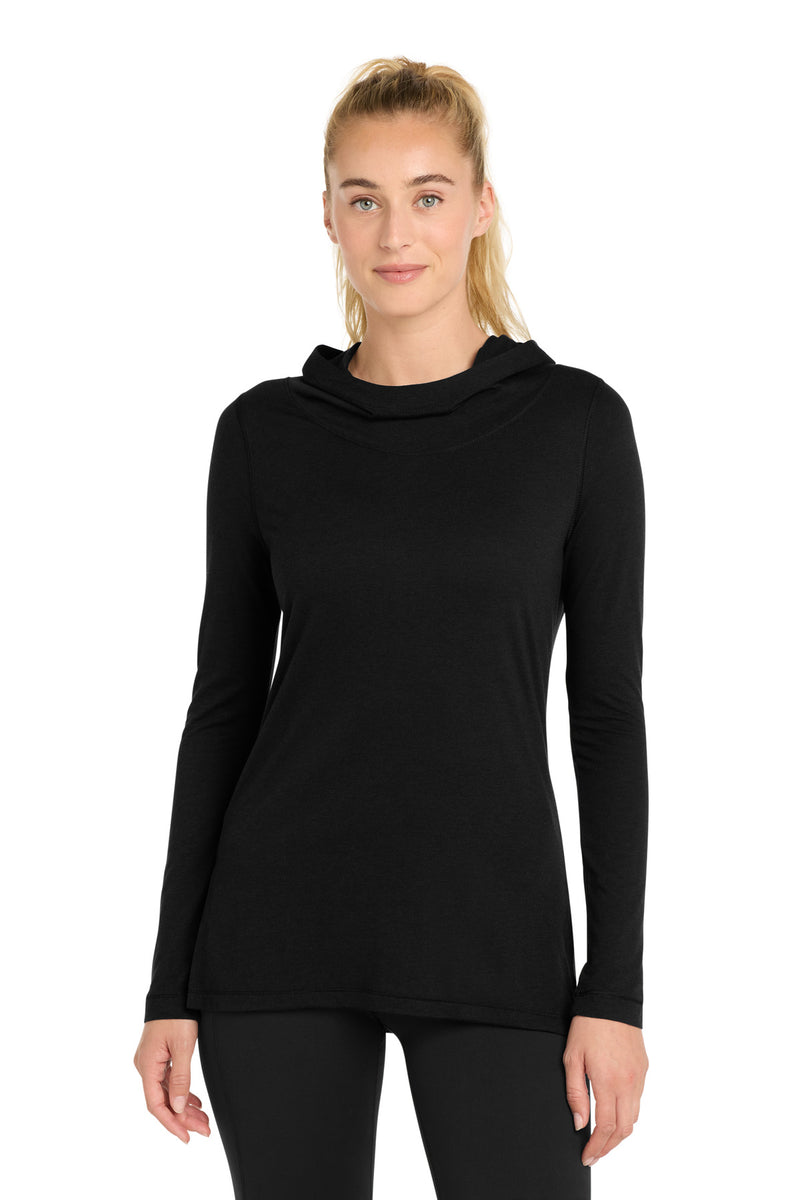 Sport-Tek Women's PosiCharge  Tri-Blend Wicking Long Sleeve Hoodie - Black Triad Solid