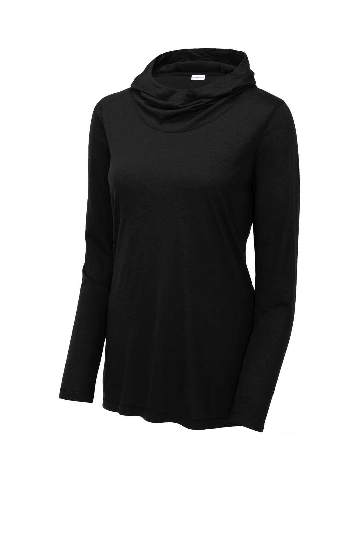 Sport-Tek Women's PosiCharge  Tri-Blend Wicking Long Sleeve Hoodie - Black Triad Solid