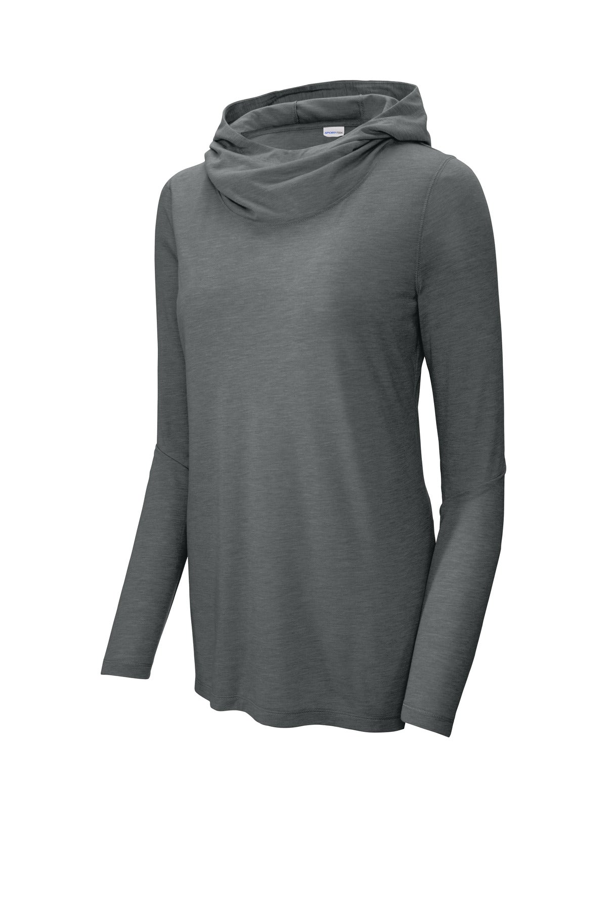 Sport-Tek Women's PosiCharge  Tri-Blend Wicking Long Sleeve Hoodie - Dark Grey Heather