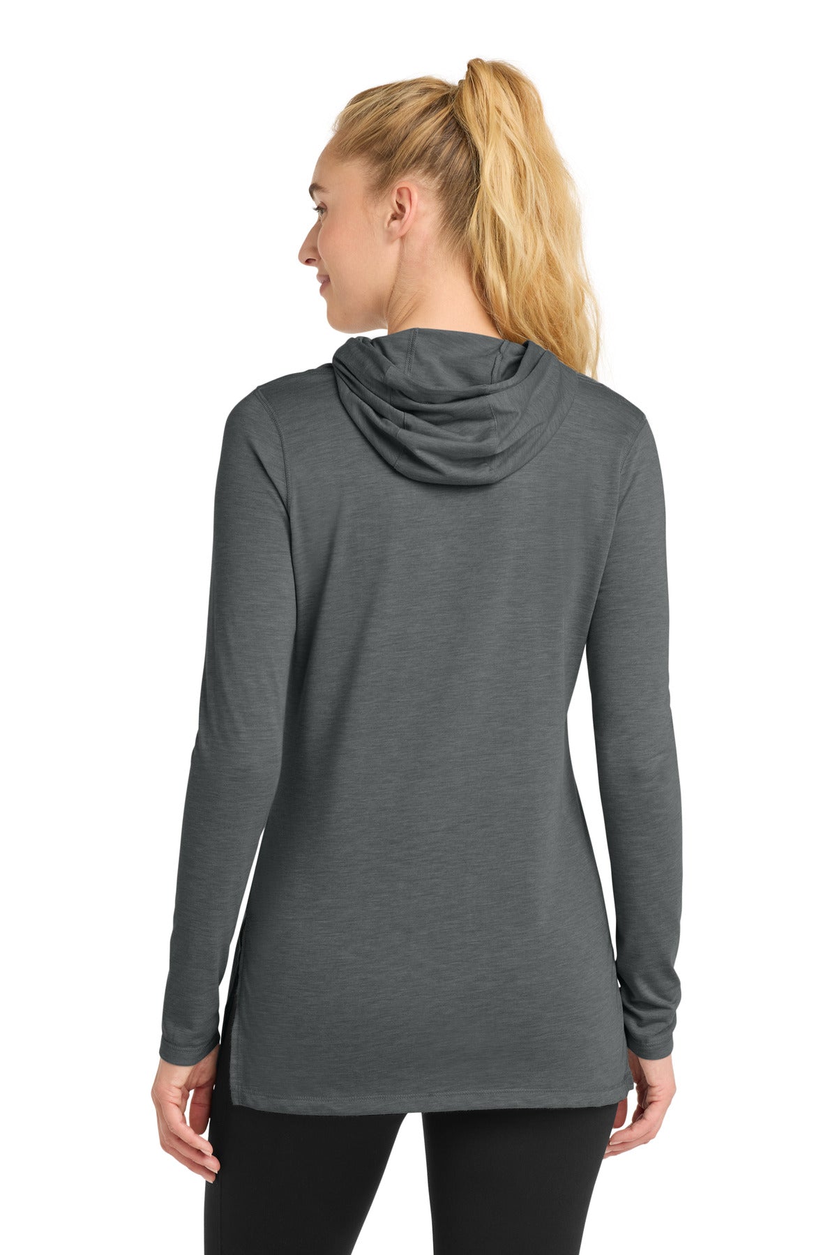 Sport-Tek Women's PosiCharge  Tri-Blend Wicking Long Sleeve Hoodie - Dark Grey Heather