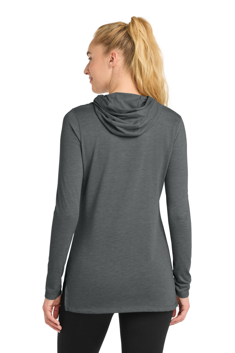 Sport-Tek Women's PosiCharge  Tri-Blend Wicking Long Sleeve Hoodie - Dark Grey Heather