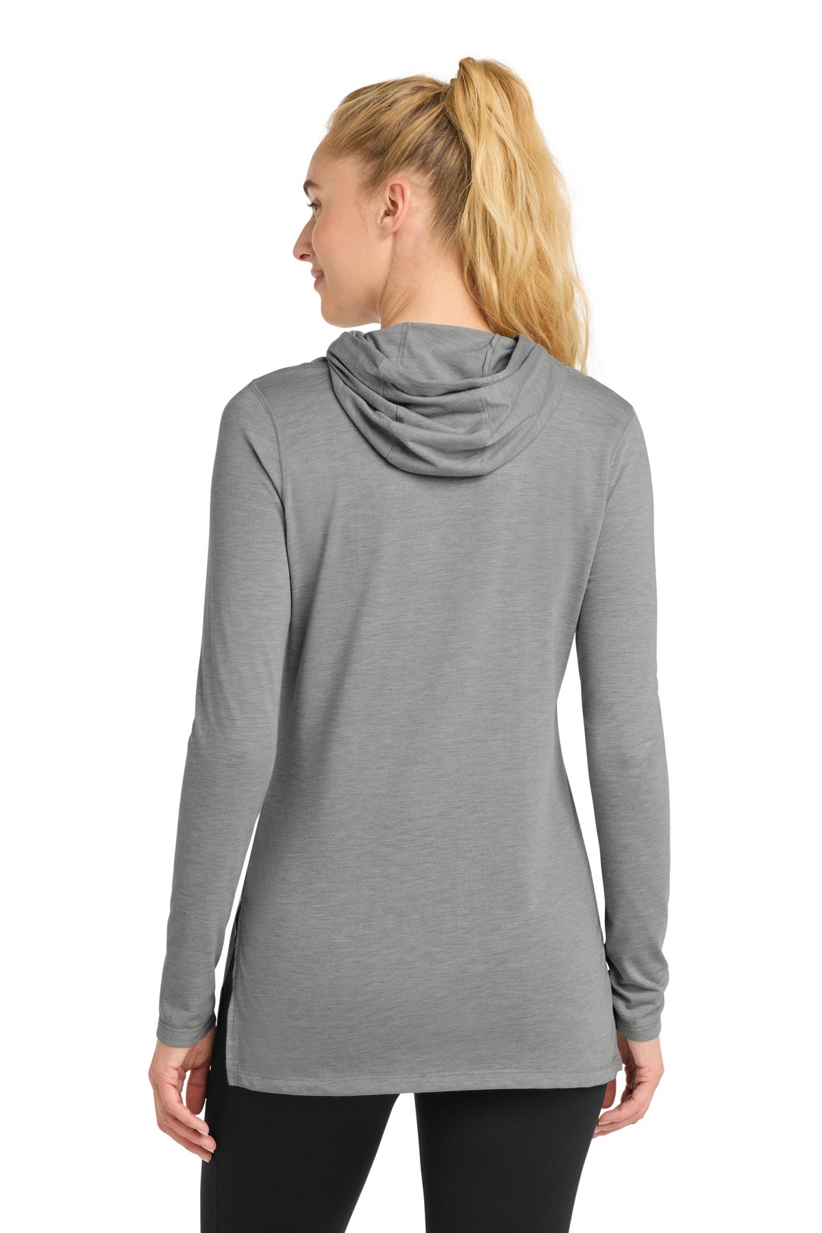 Sport-Tek Women's PosiCharge  Tri-Blend Wicking Long Sleeve Hoodie - Light Grey Heather