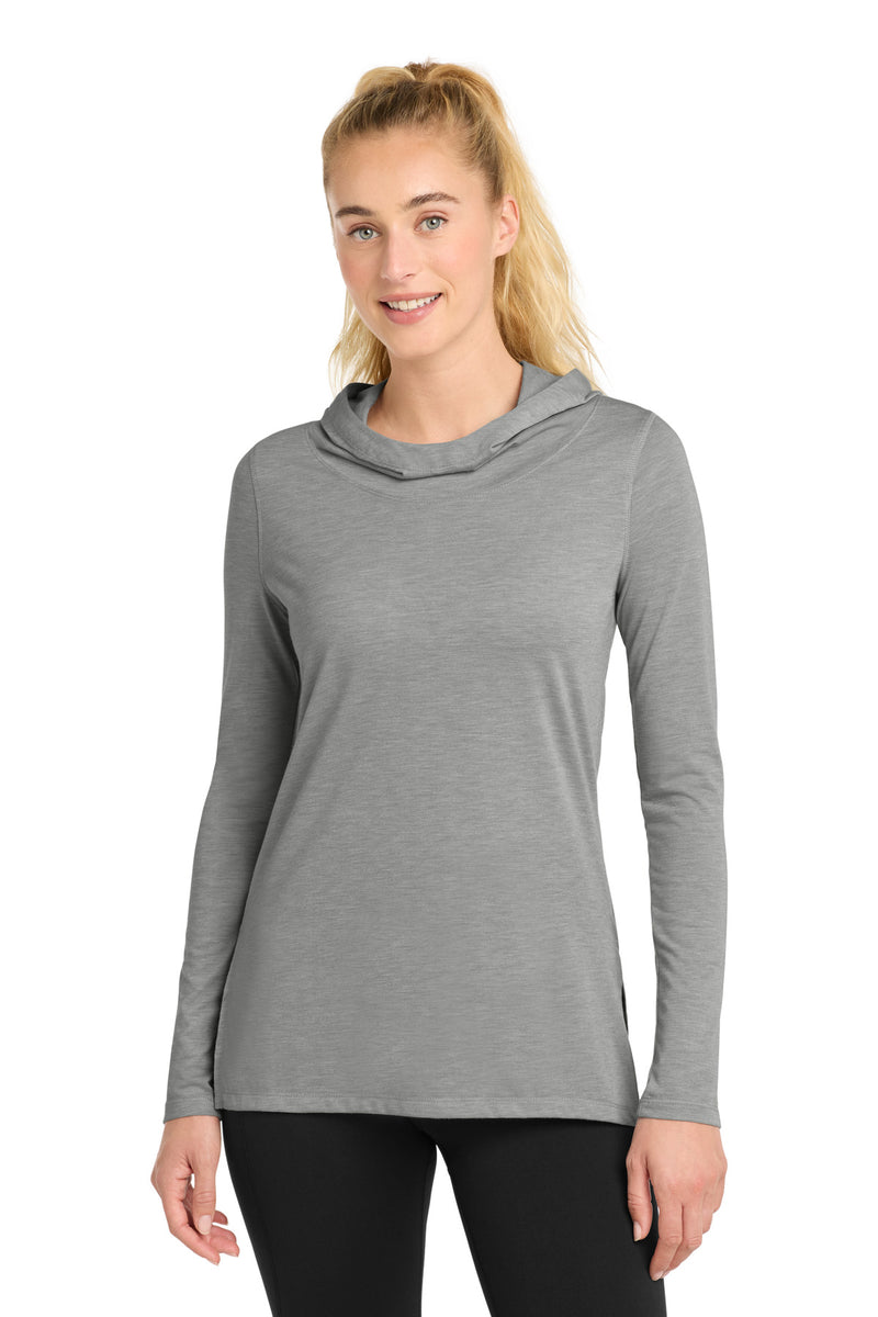 Sport-Tek Women's PosiCharge  Tri-Blend Wicking Long Sleeve Hoodie - Light Grey Heather