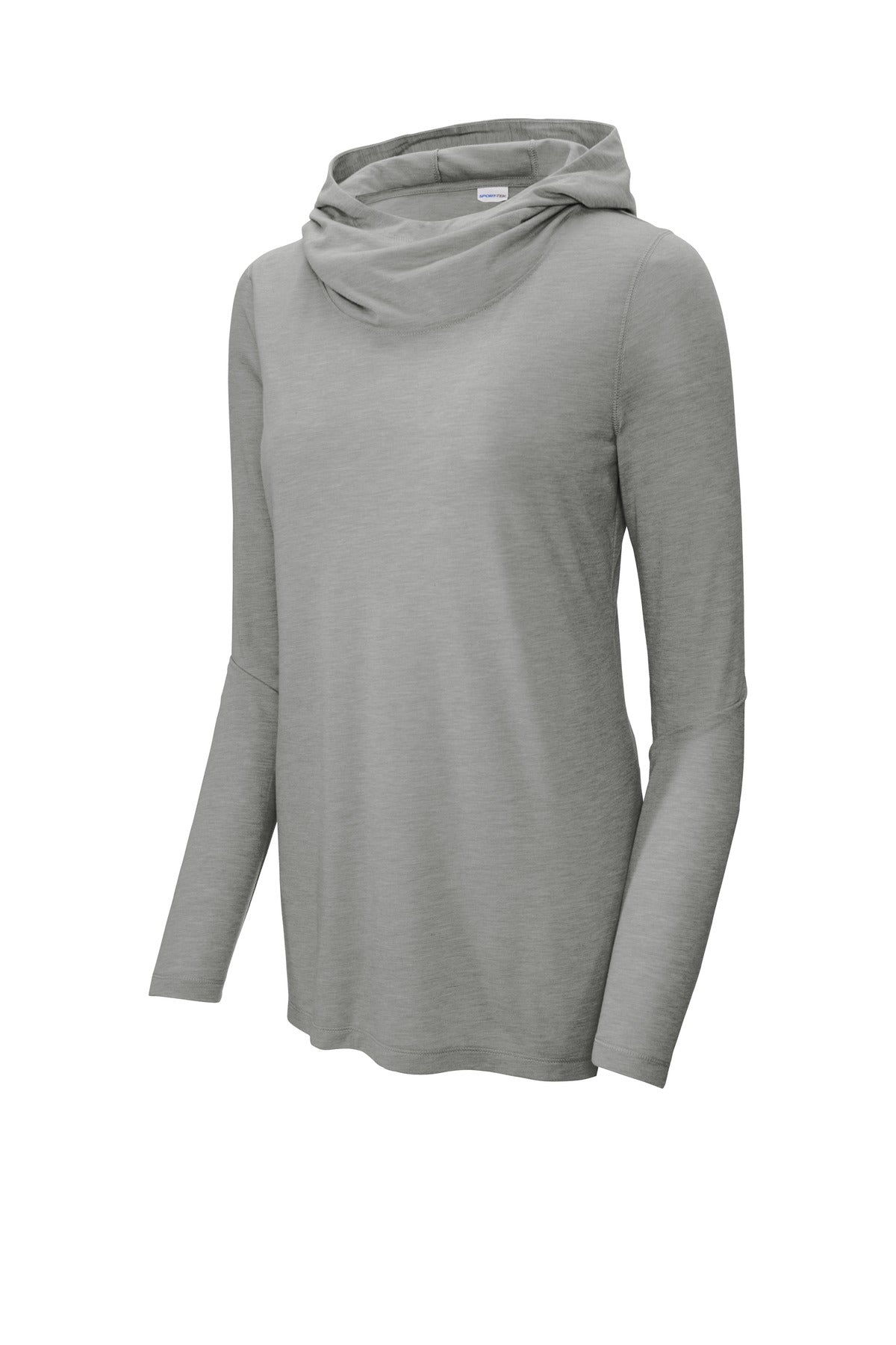 Sport-Tek Women's PosiCharge  Tri-Blend Wicking Long Sleeve Hoodie - Light Grey Heather