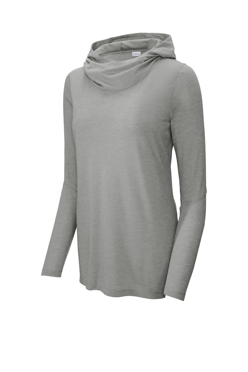 Sport-Tek Women's PosiCharge  Tri-Blend Wicking Long Sleeve Hoodie - Light Grey Heather