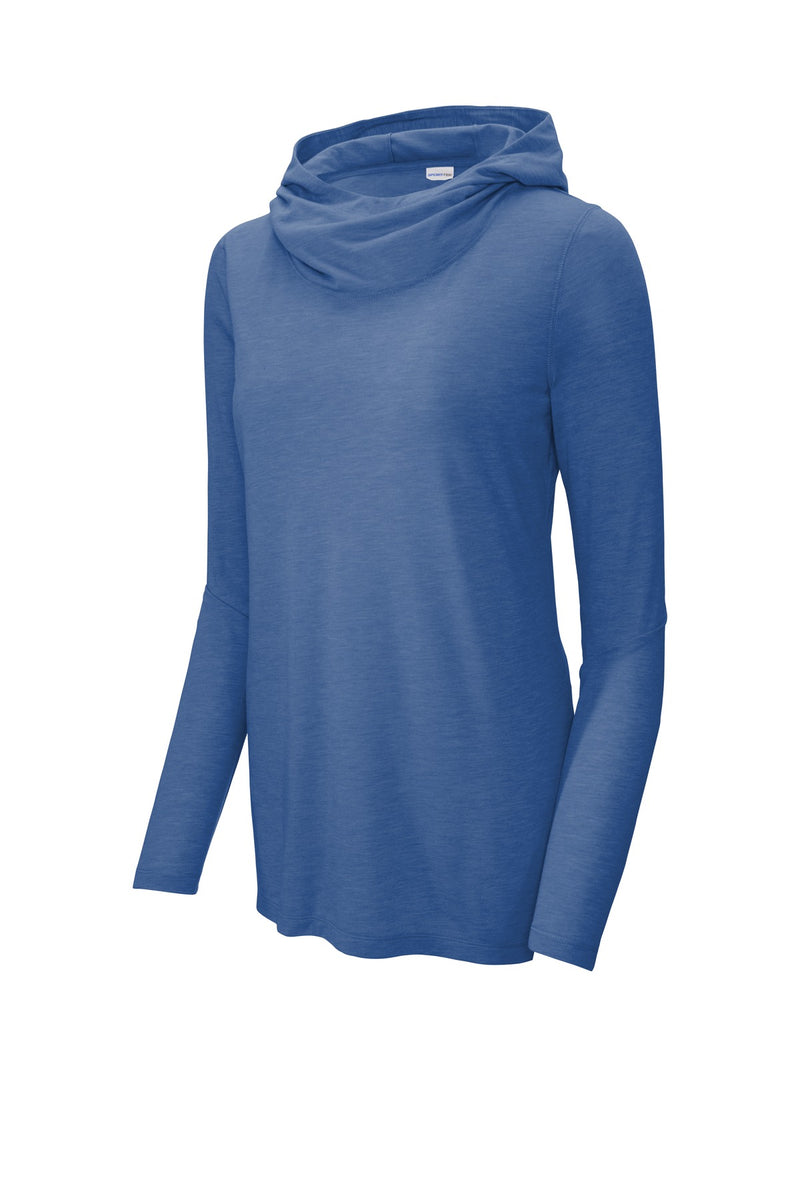 Sport-Tek Women's PosiCharge  Tri-Blend Wicking Long Sleeve Hoodie - True Royal Heather