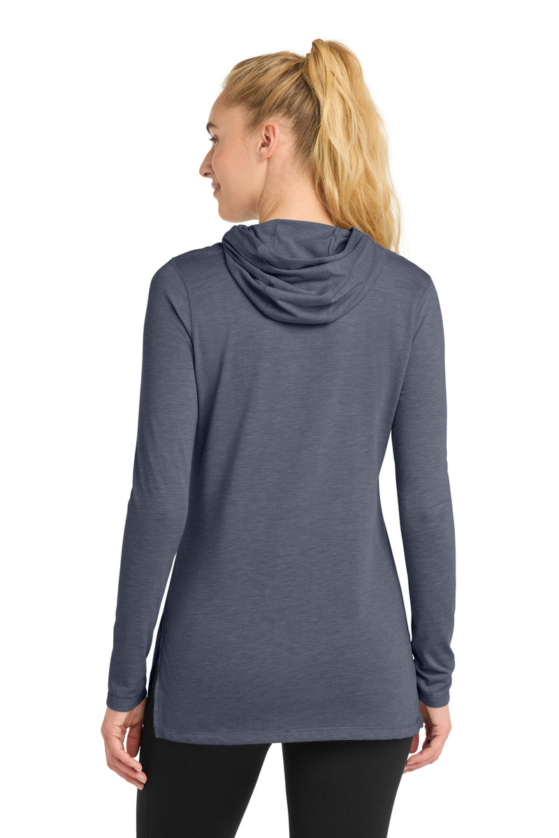 Sport-Tek Women's PosiCharge  Tri-Blend Wicking Long Sleeve Hoodie - True Navy Heather