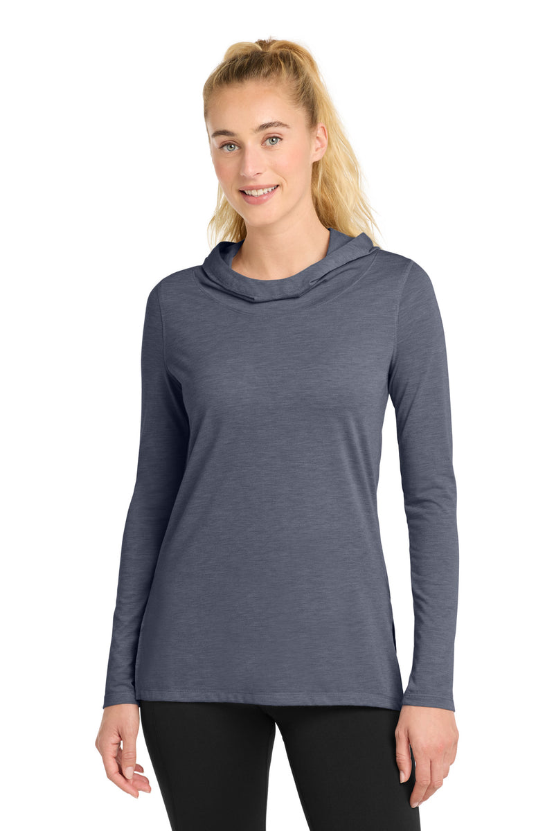 Sport-Tek Women's PosiCharge  Tri-Blend Wicking Long Sleeve Hoodie - True Navy Heather